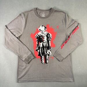 IT Chapter Two Pennywise Long Sleeve Shirt Gray Mens Large Time To Float Horror